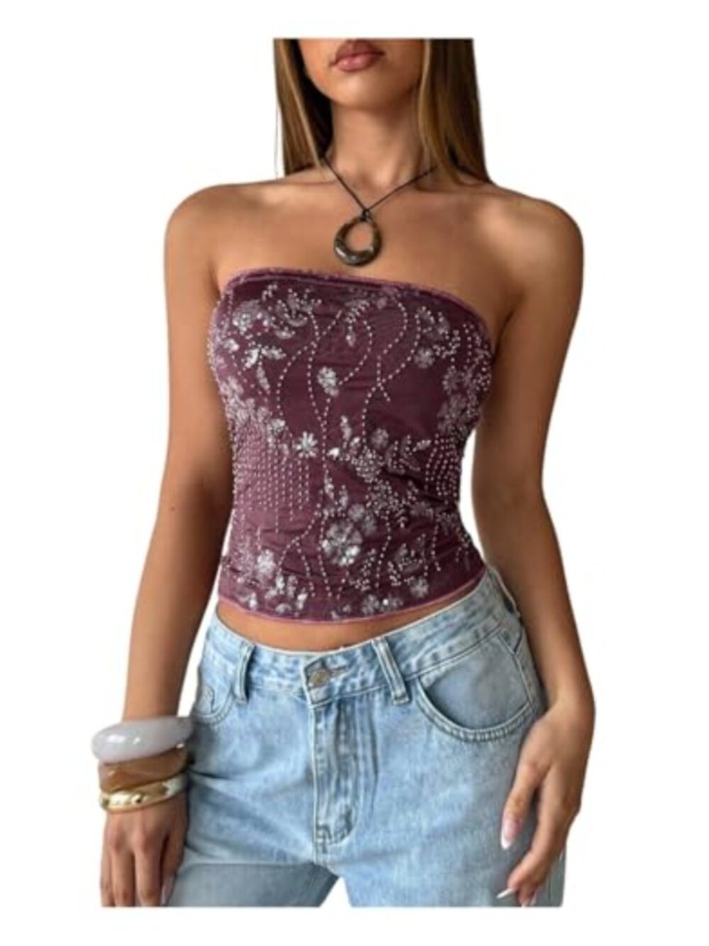 Sequin Strapless Bandeau Crop Top Women's Night Out Party